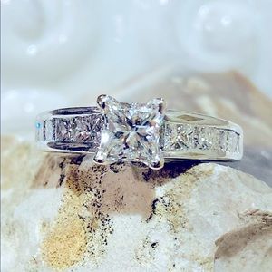 Stunning 1.66 CTW Princess Cut Diamond Ring 14K WG
